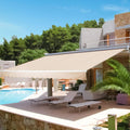 Beige Retractable Patio Awning with Manual Crank Handle V324
