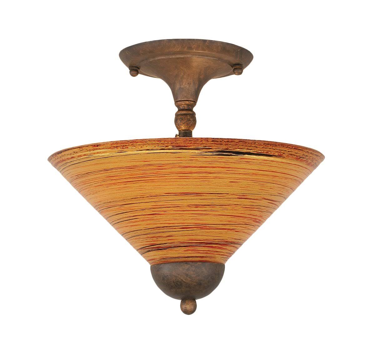 Two Light Semi-Flush Mount Bronze Finish with Saturn Glass H414