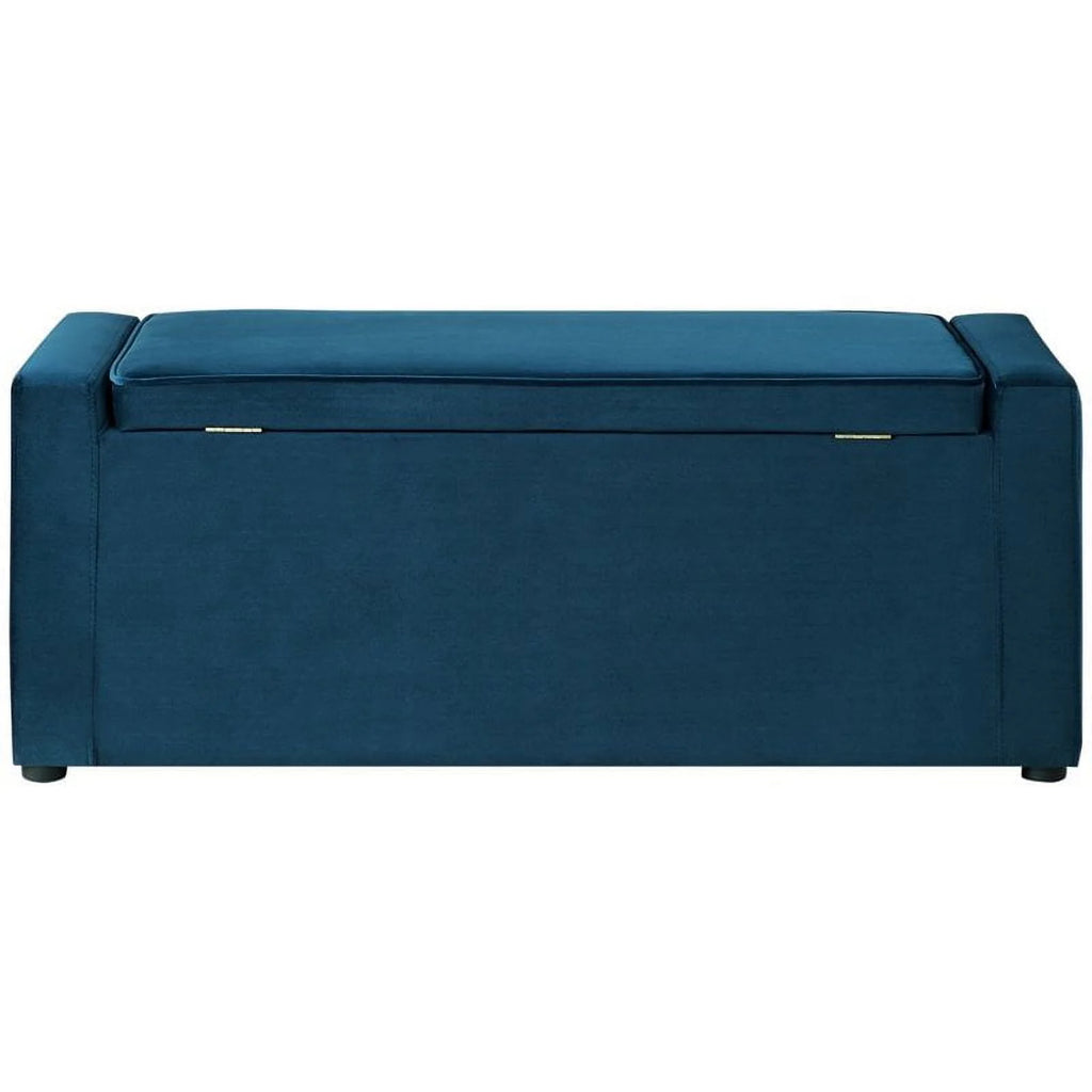 Blue Velvet Upholstered Bench with Shoe Storage M3366