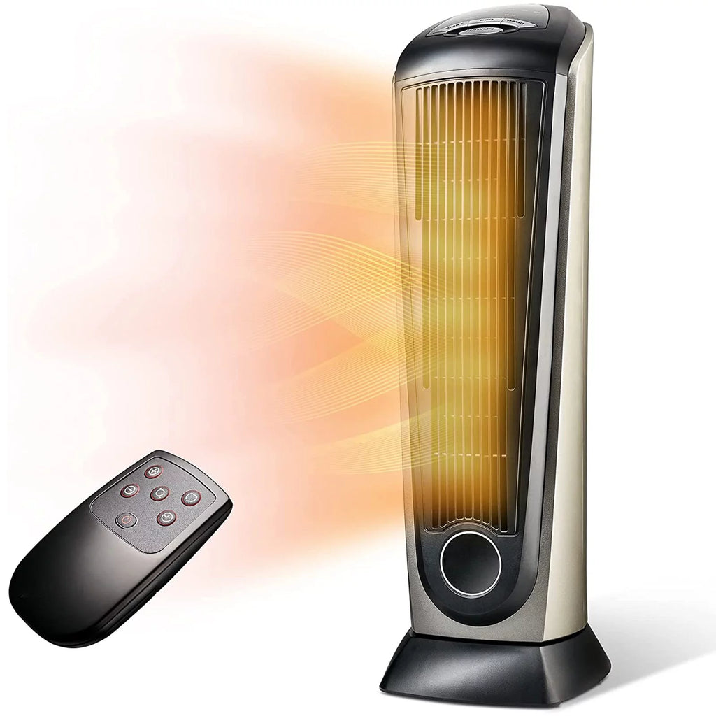 Oscillating Tower Space Heater with Adjustable Thermostat Timer & Remote Control, 22.5 Inches 1500W Grey/Black G934217