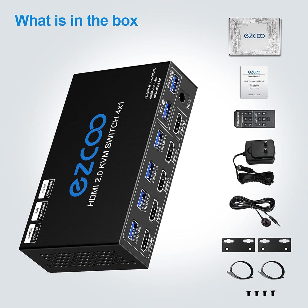 4-Port USB 3.0 KVM Switch HDMI 4K 60Hz with USB Peripheral Hub E472