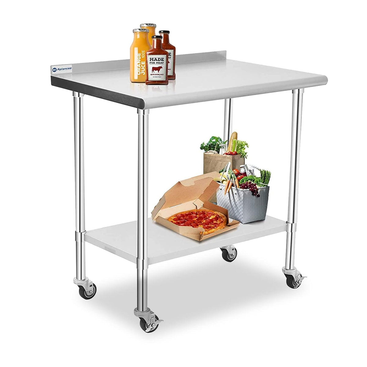 Stainless Steel Prep & Work Table with Caster Backsplash and Adjustable Undershelf M641739