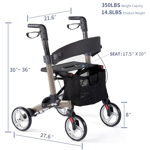 Foldable All Terrain Aluminum Rollator Walker with 8 inch Rubber Wheels F677