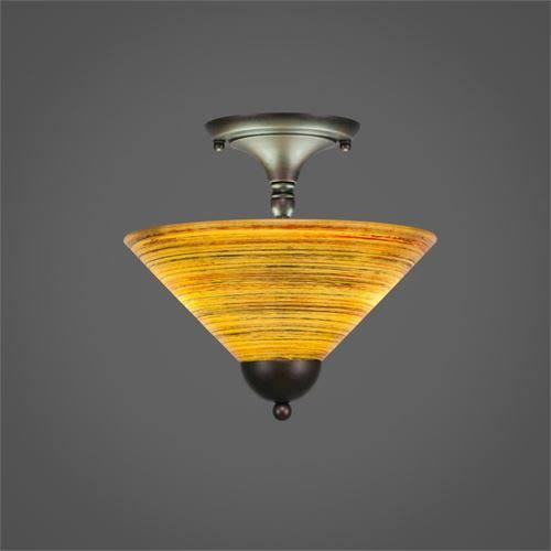 Two Light Semi-Flush Mount Bronze Finish with Saturn Glass H414