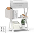 White 3 Tier Wood Printer Stand with Storage Bag F51449