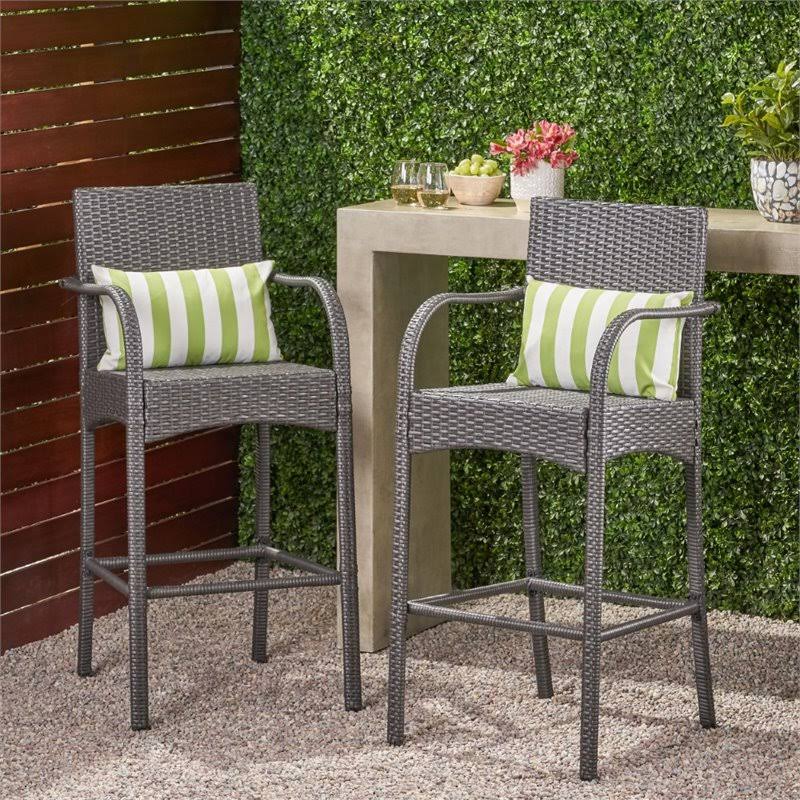 Gray Wicker Barstool Chair (Set of 2) N690