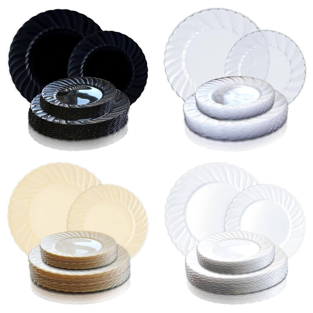 Ivory Round Disposable Plastic Buffet Plates U388509