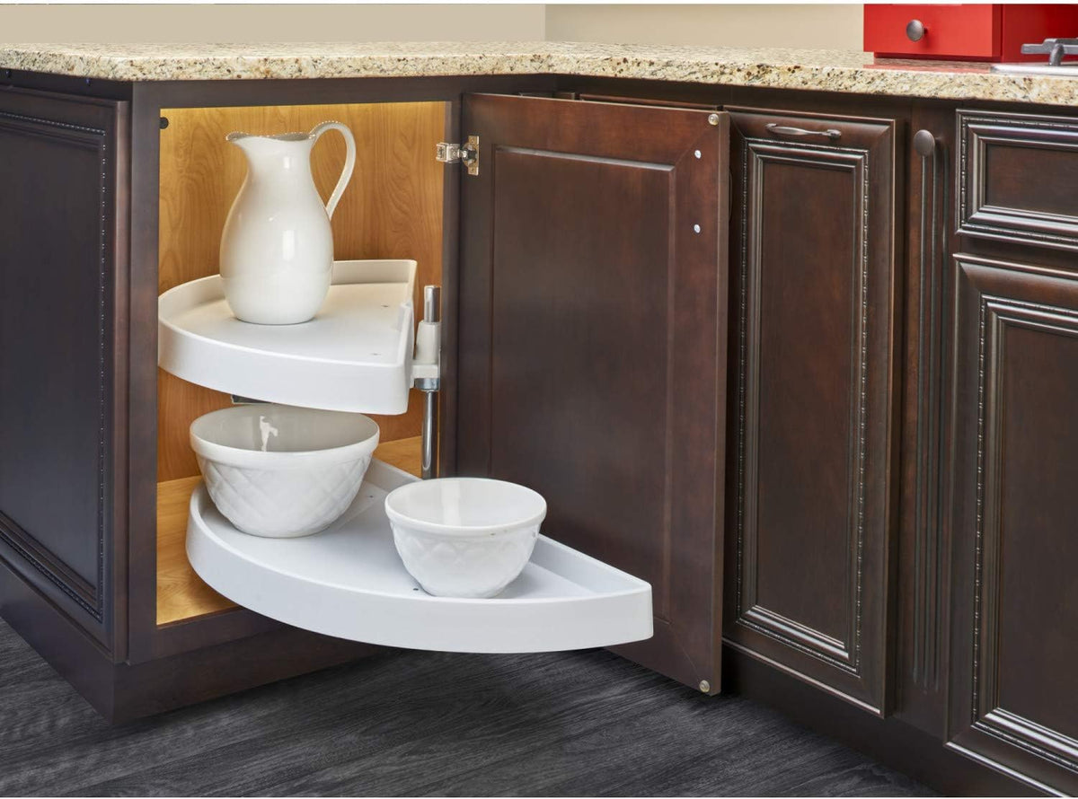 White 31-Inch Polymer 2-Tier Lazy Susan Kitchen Cabinet Organizer Q895562