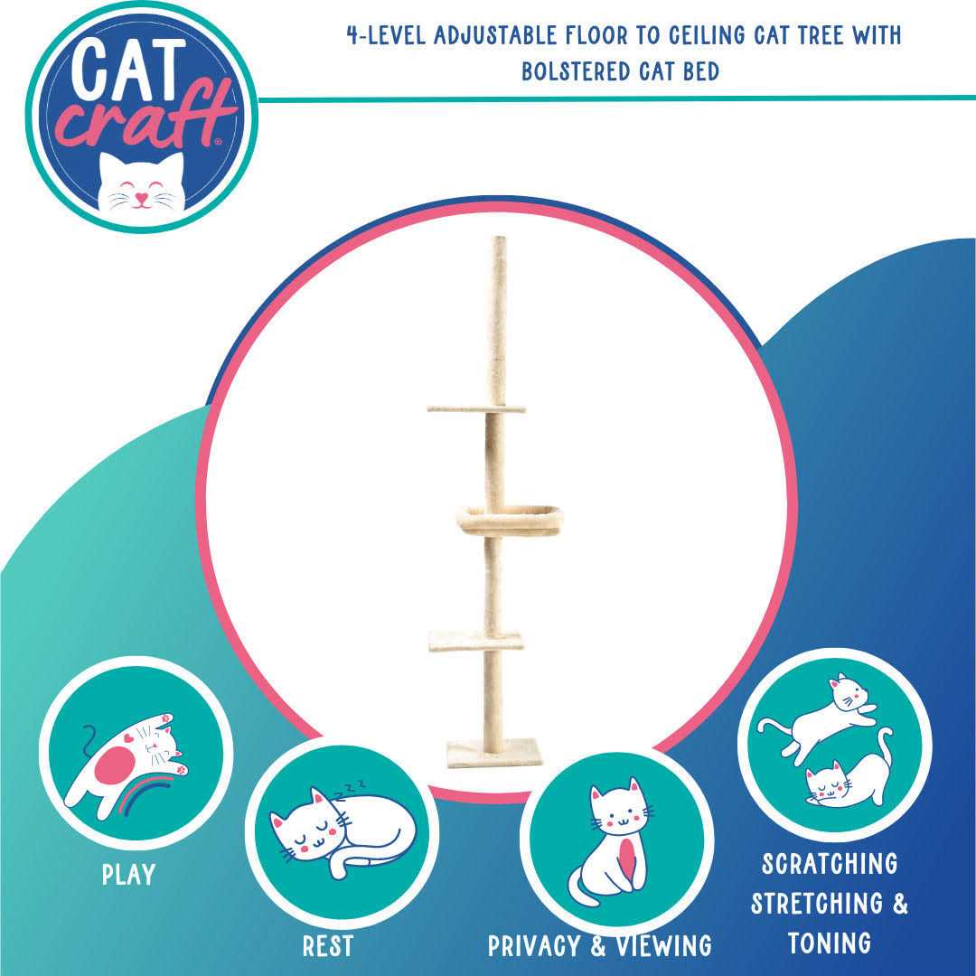 4-Level Carpeted Adjustable Cat Tree with Cat Bed T689