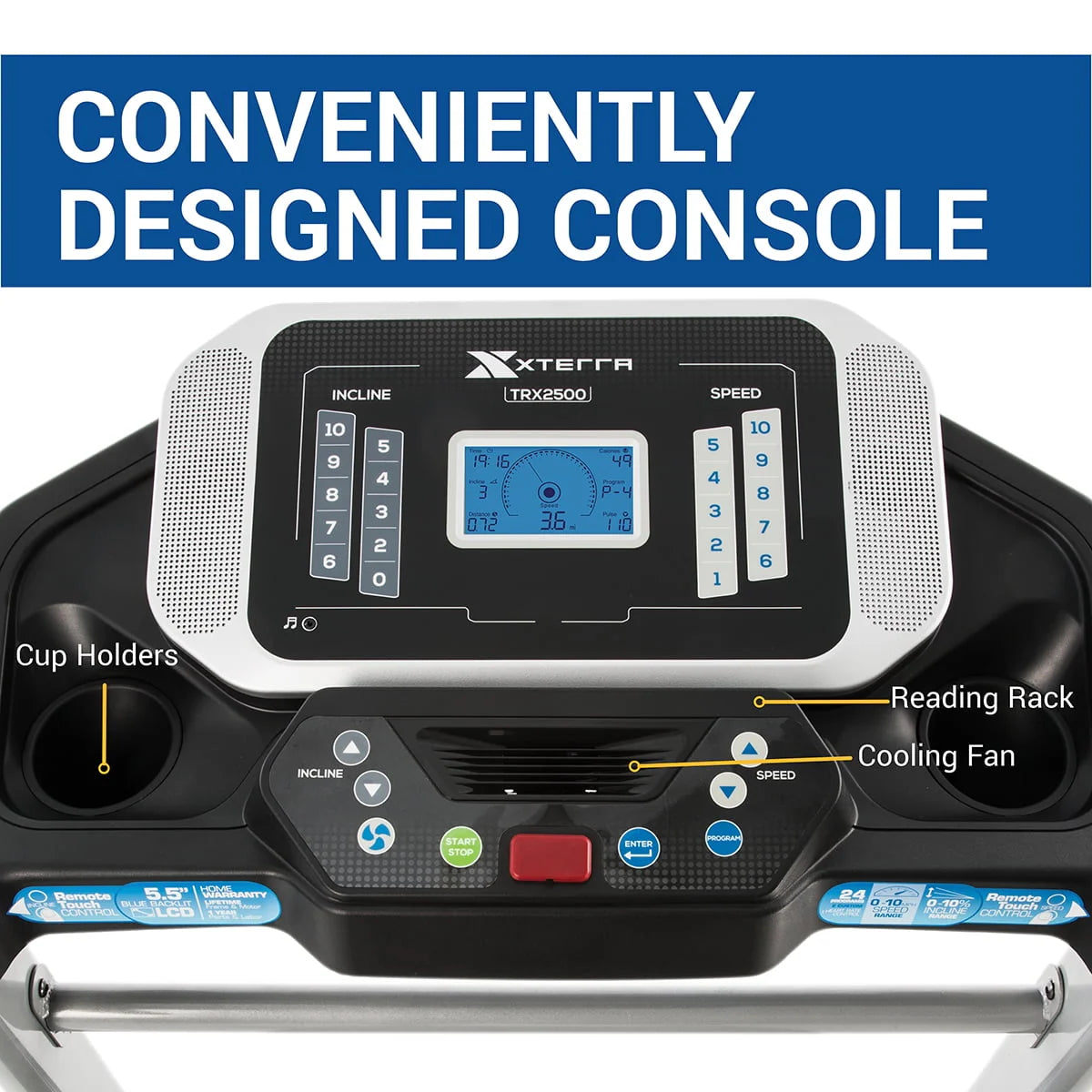 Folding Treadmill with 2.25 HP Motor and 10 Levels Incline P665