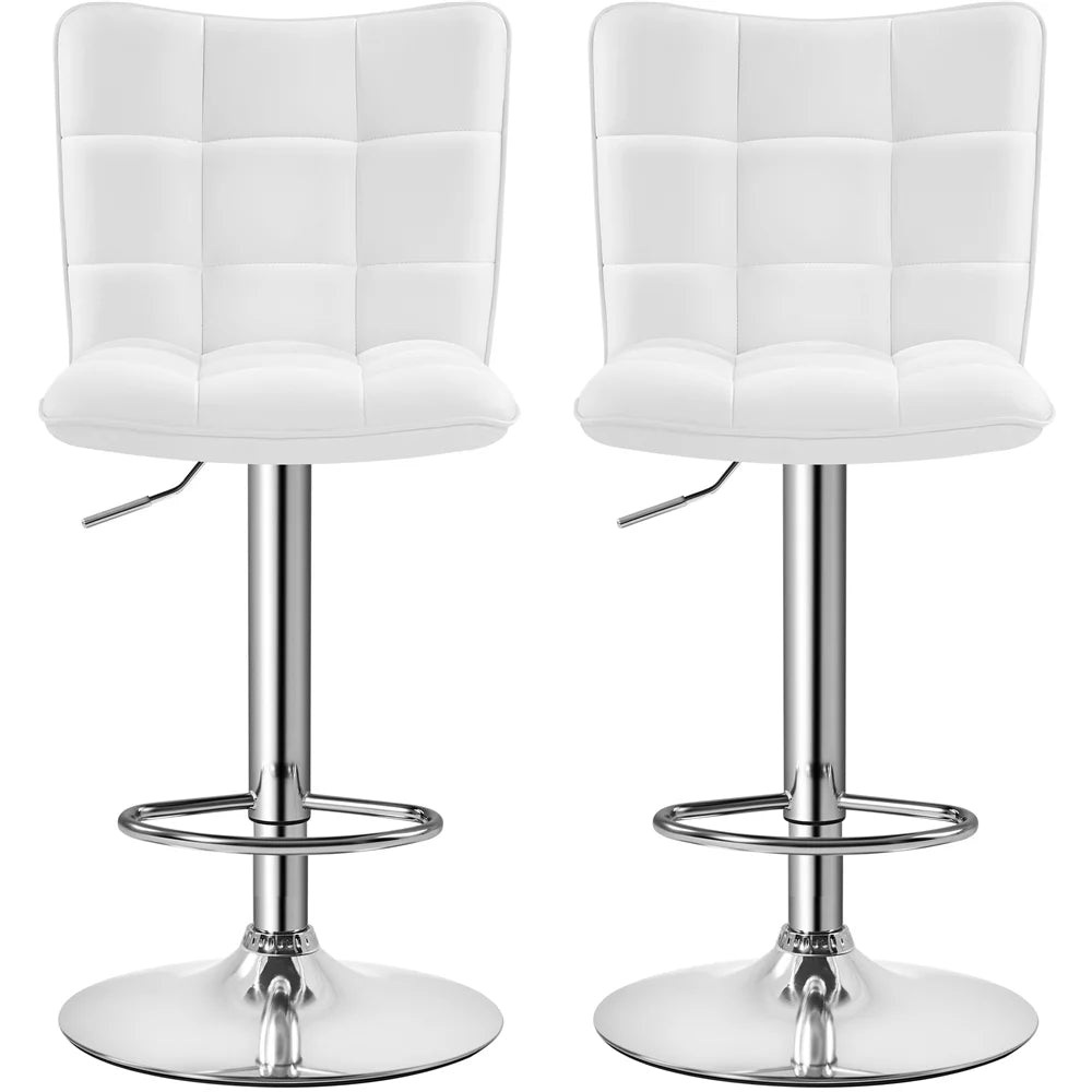 Adjustable Faux Leather Swivel Bar Stool with Backrest, White Y300