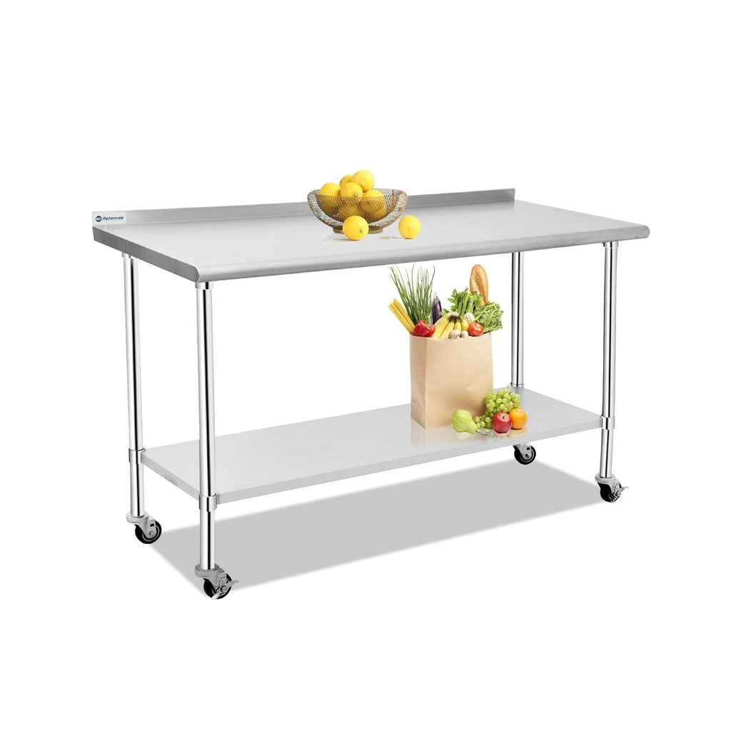 Stainless Steel Prep & Work Table with Caster Backsplash and Adjustable Undershelf M641739