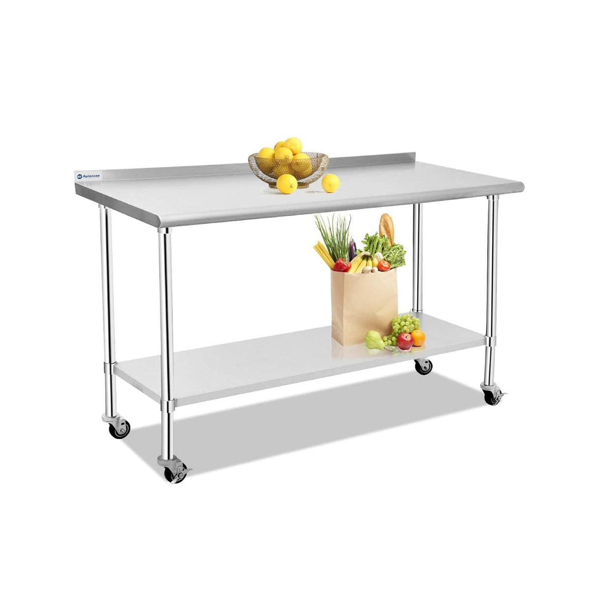 Stainless Steel Prep & Work Table with Caster Backsplash and Adjustable Undershelf M641739