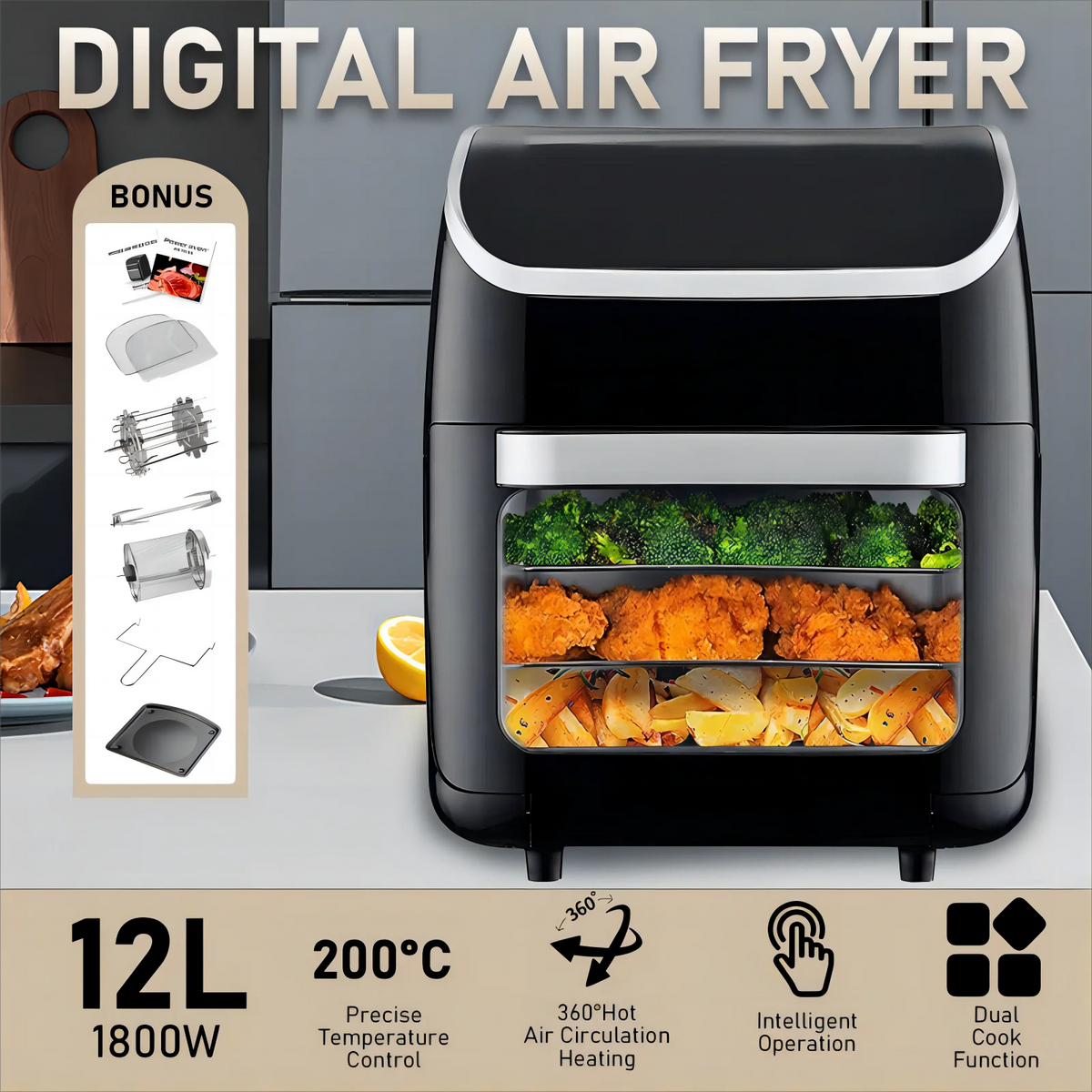 12L 1800W Digital Air Fryer Oven C687517