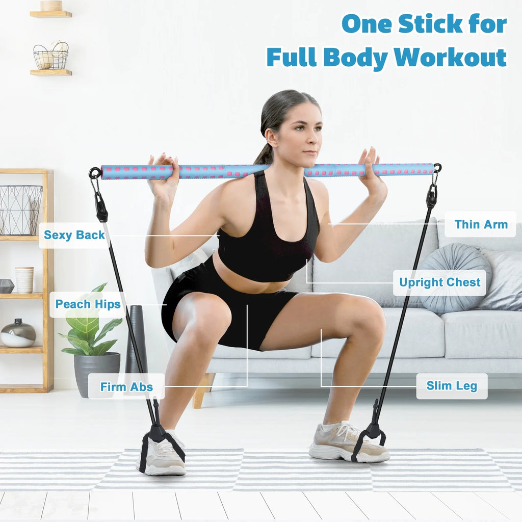 Adjustable Pilates Bar Kit with 4 Resistance Bands D5677