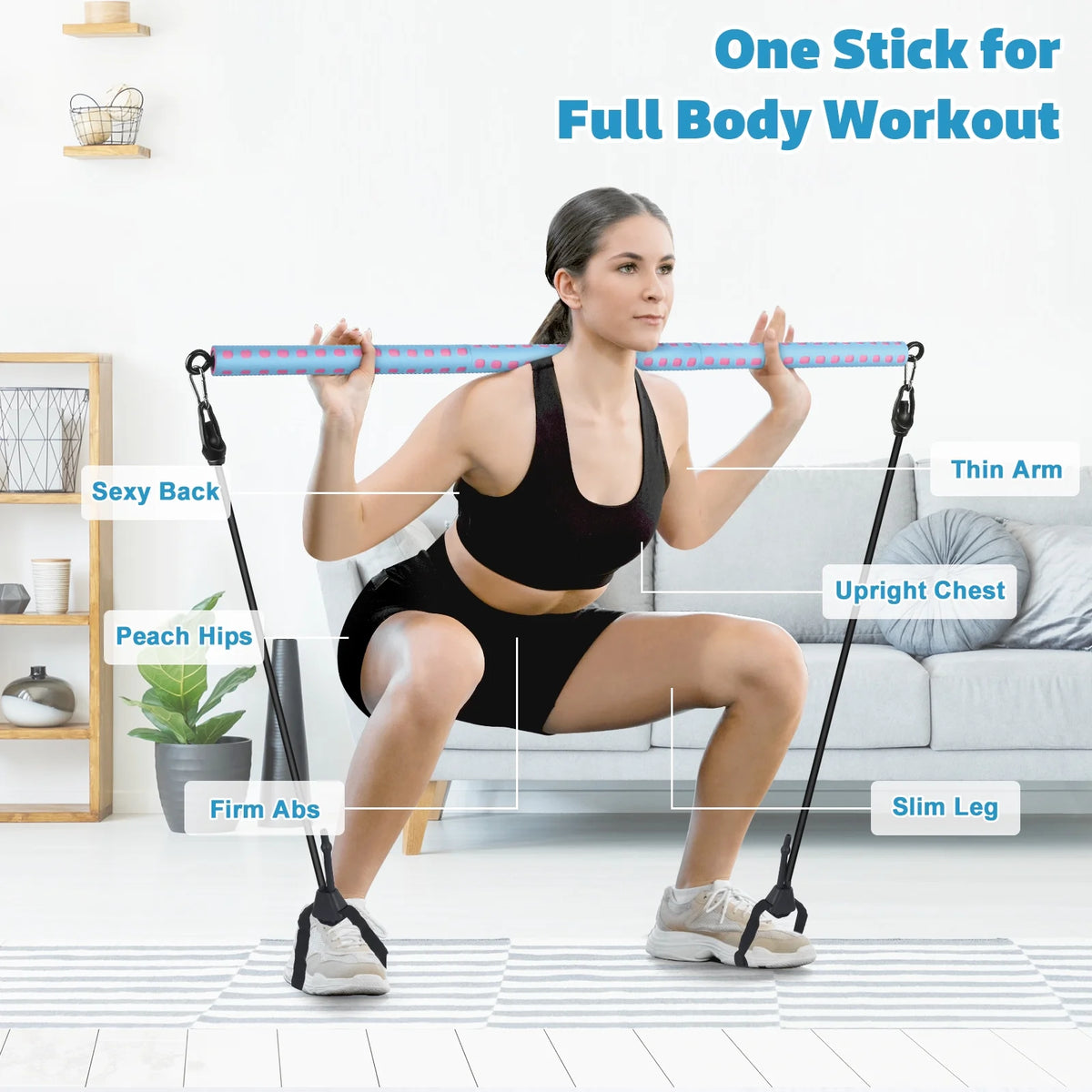 Adjustable Pilates Bar Kit with 4 Resistance Bands D5677