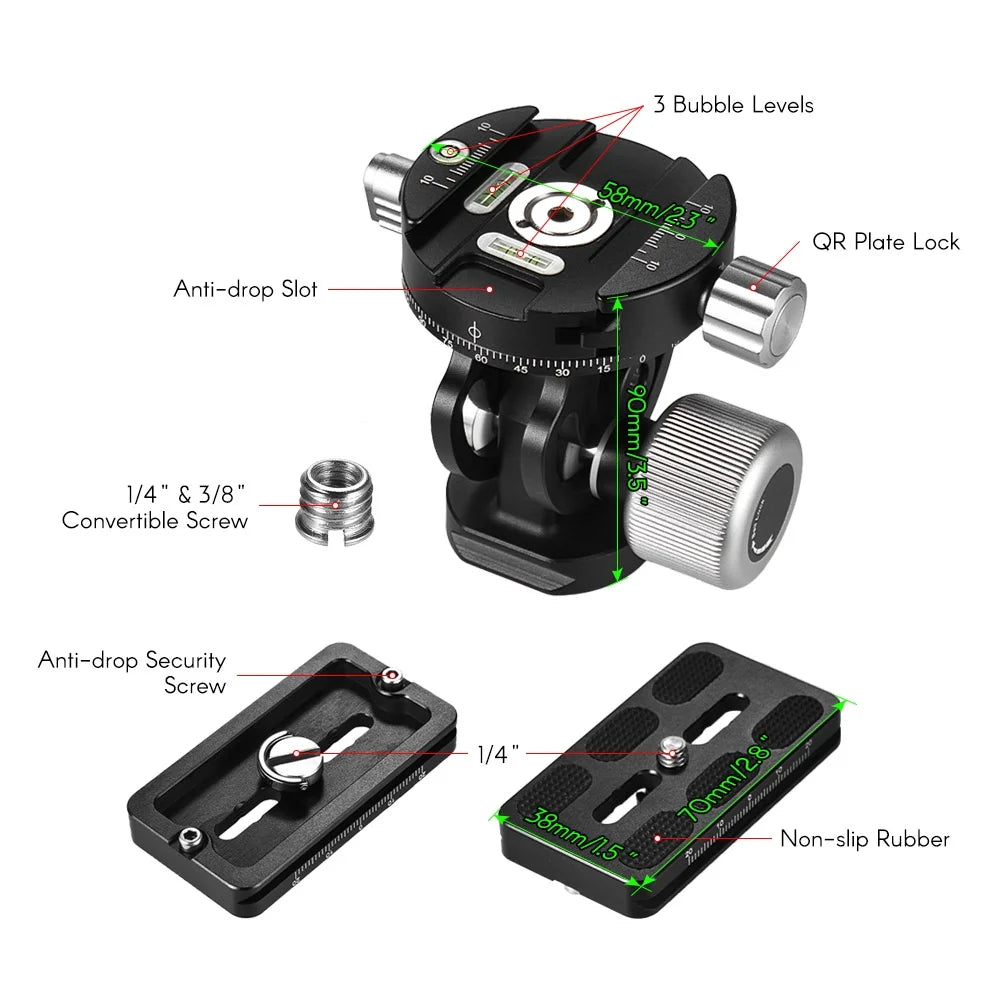 2 Way Pan/Tilt Tripod Head with Quick Release Plate D8778