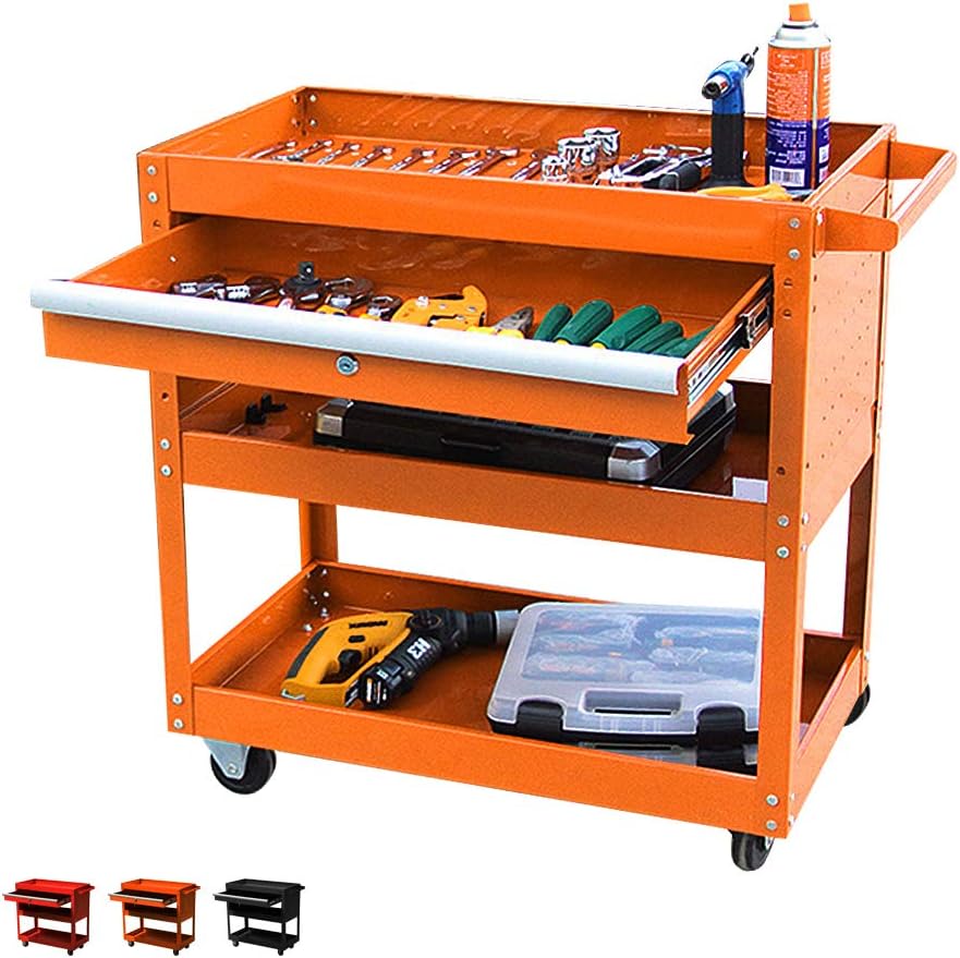 Black 4-Wheel Rolling Tool Cart with Ball-Bearing Slides H637181