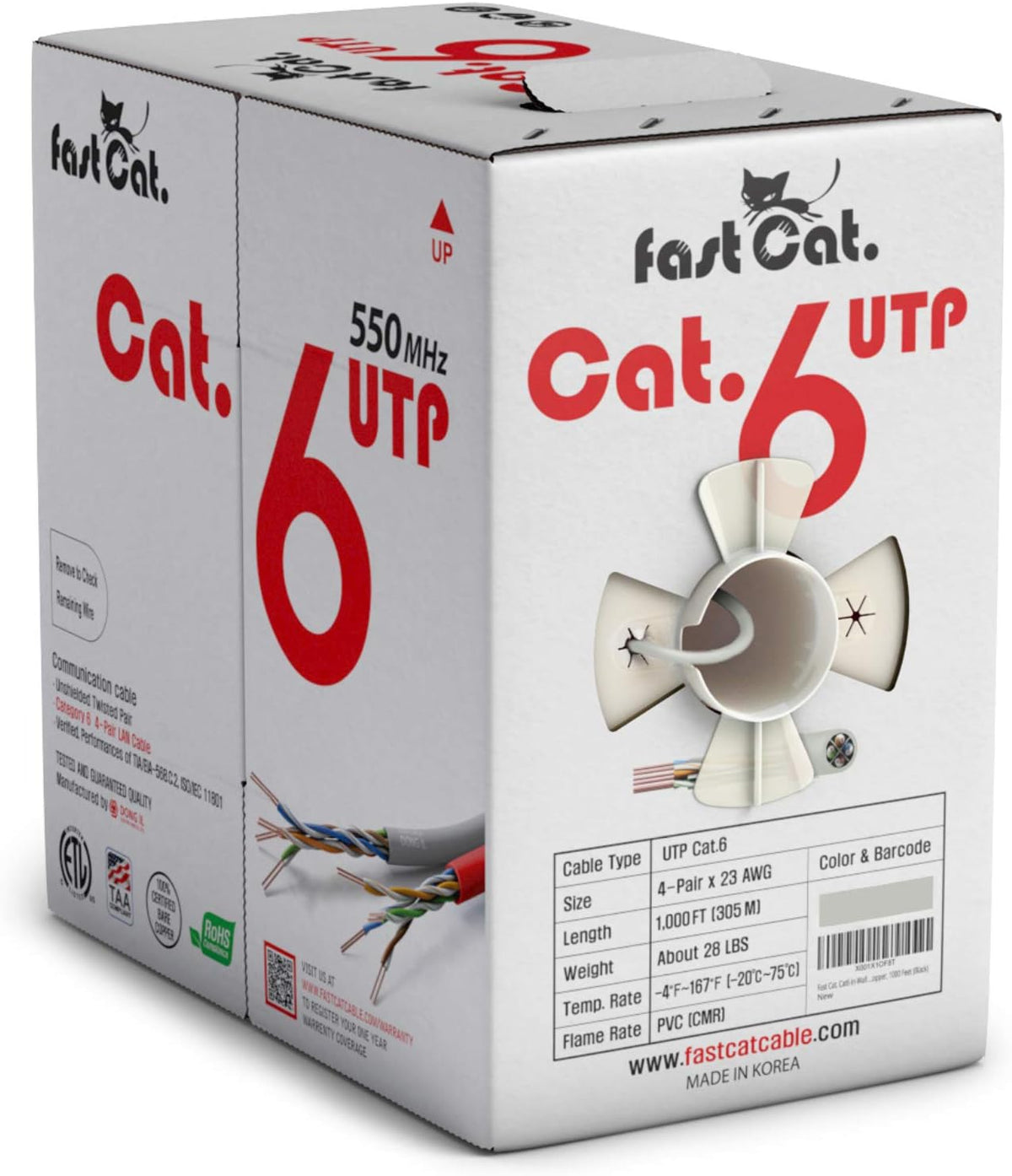 Cat6 Ethernet Cable 1000ft 23 AWG Solid Bare Copper Yellow W507666