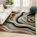 Blue Brown Geometric Area Rug 8x10 R327528