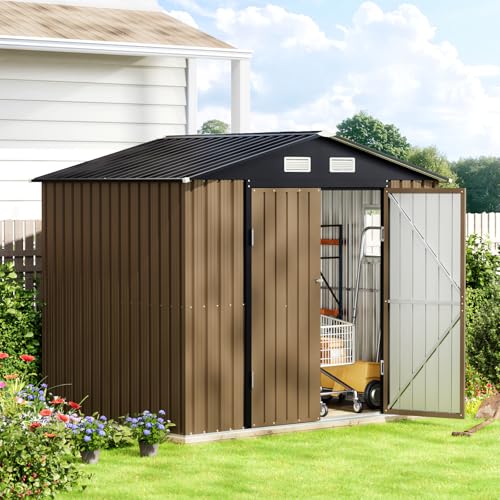 Brown Outdoor Steel Storage Shed O477