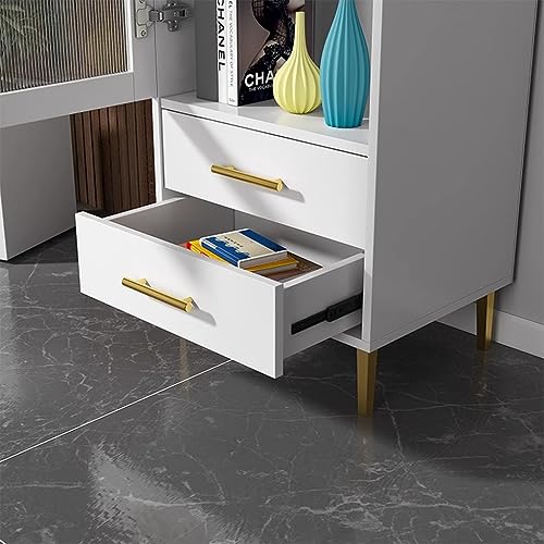 White Tall Corner Cabinet with Glass Doors and 2 Drawer W680078