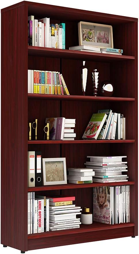 5-Shelf White Wood Bookcase T8314