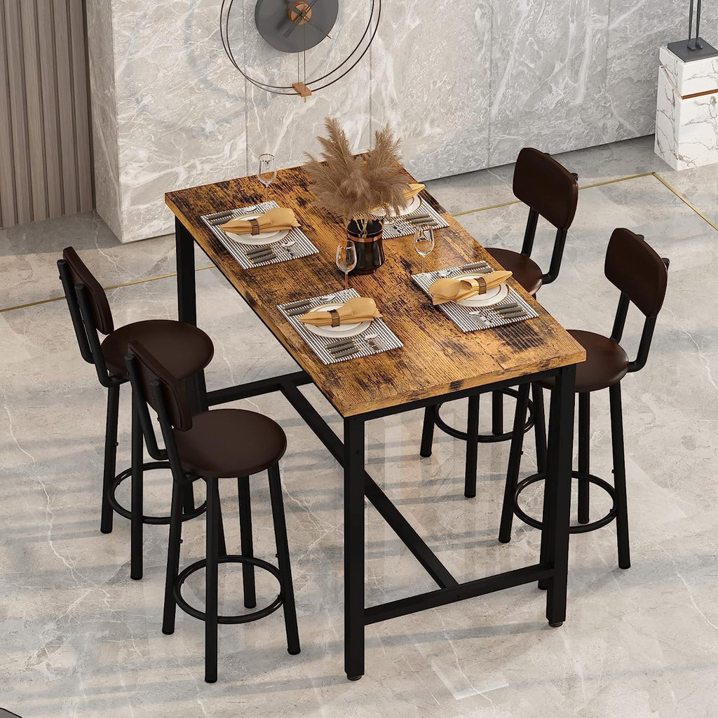 Faux Wooden 5-Piece Table Set with 4 Upholstered Chairs J42347