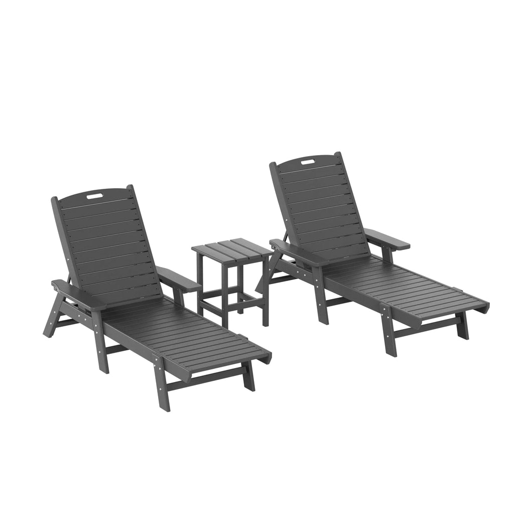 Gray 3-Piece Adirondack Chaise Lounge with Side Table Set Q12274