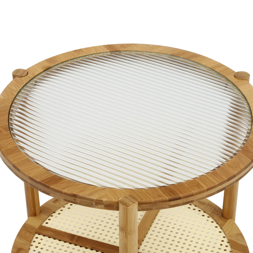 Round Wood Coffee Table with Storage Shelves V15213