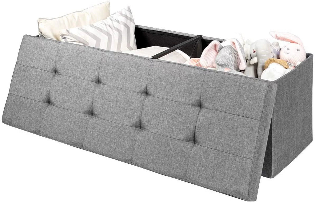 Light Gray Folding Storage Ottoman Bench P395