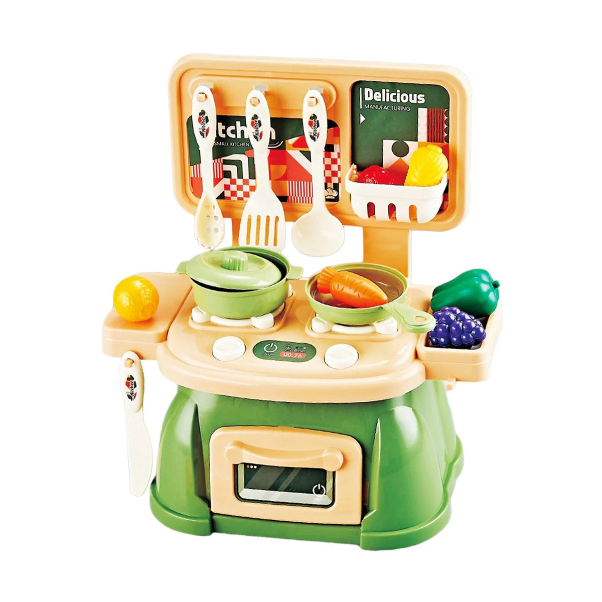 30Pcs Kitchen Playset Toy Pretend Food and Cooking Playset Educational Learning Skill Toy Pretend Chef Cookware for Dollhouse green M89510