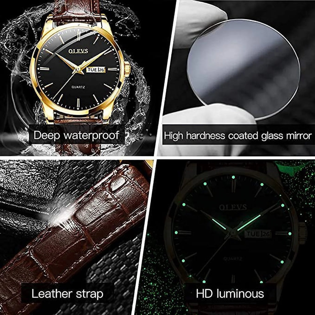 Men's Casual Analog Quartz Watch Brown/Black Leather Band O410