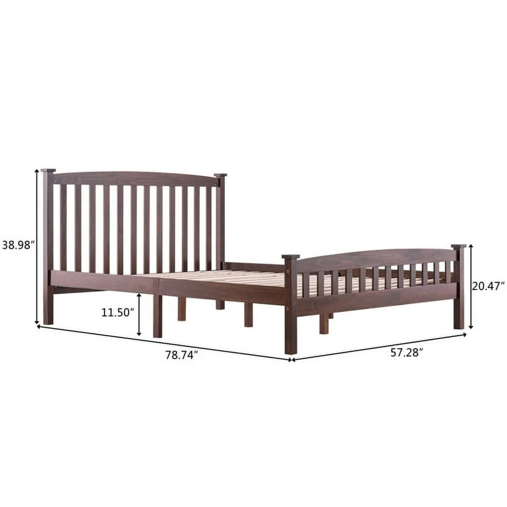 Full Size Pine Wood Platform Bed Frame with Headboard L738781