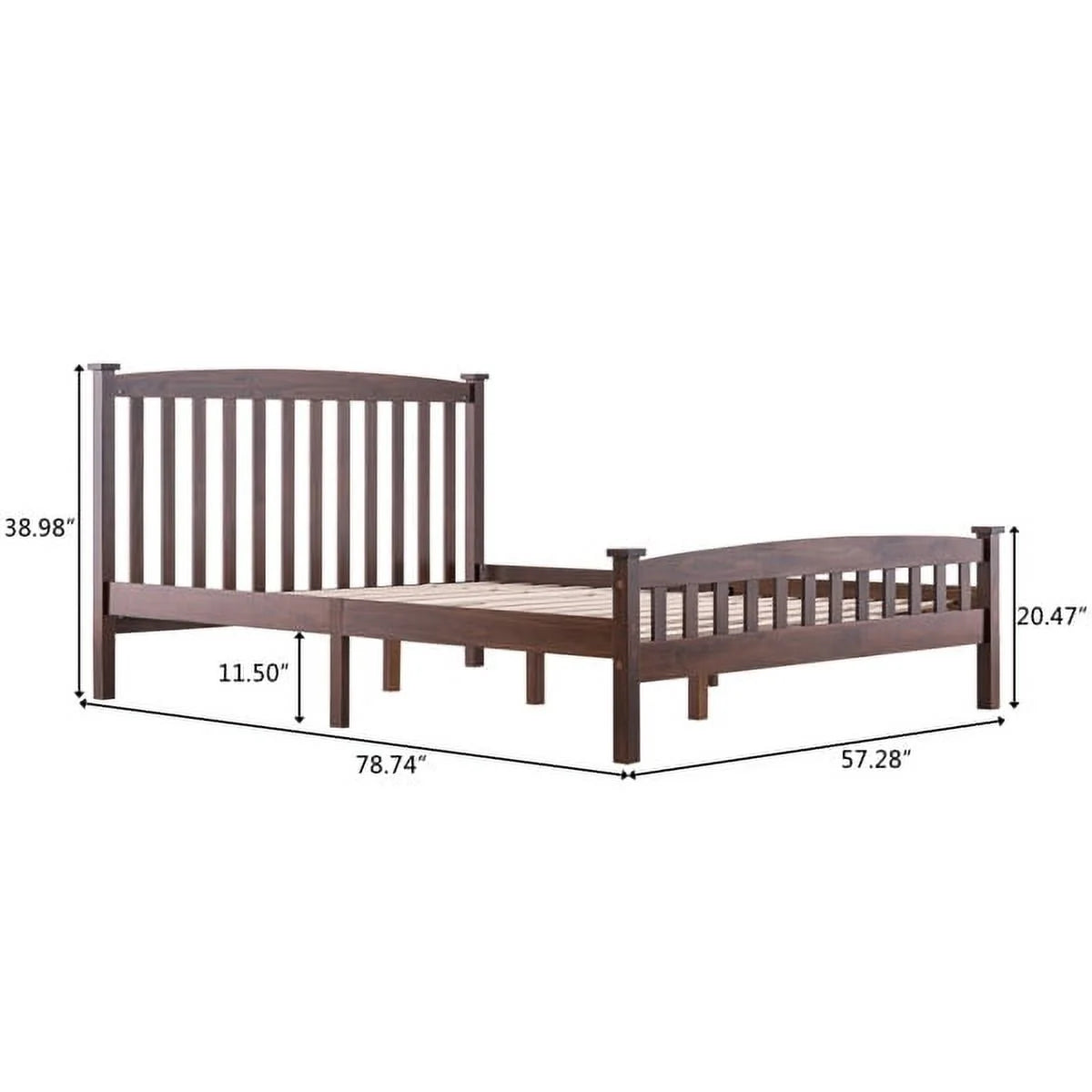 Full Size Pine Wood Platform Bed Frame with Headboard L738781