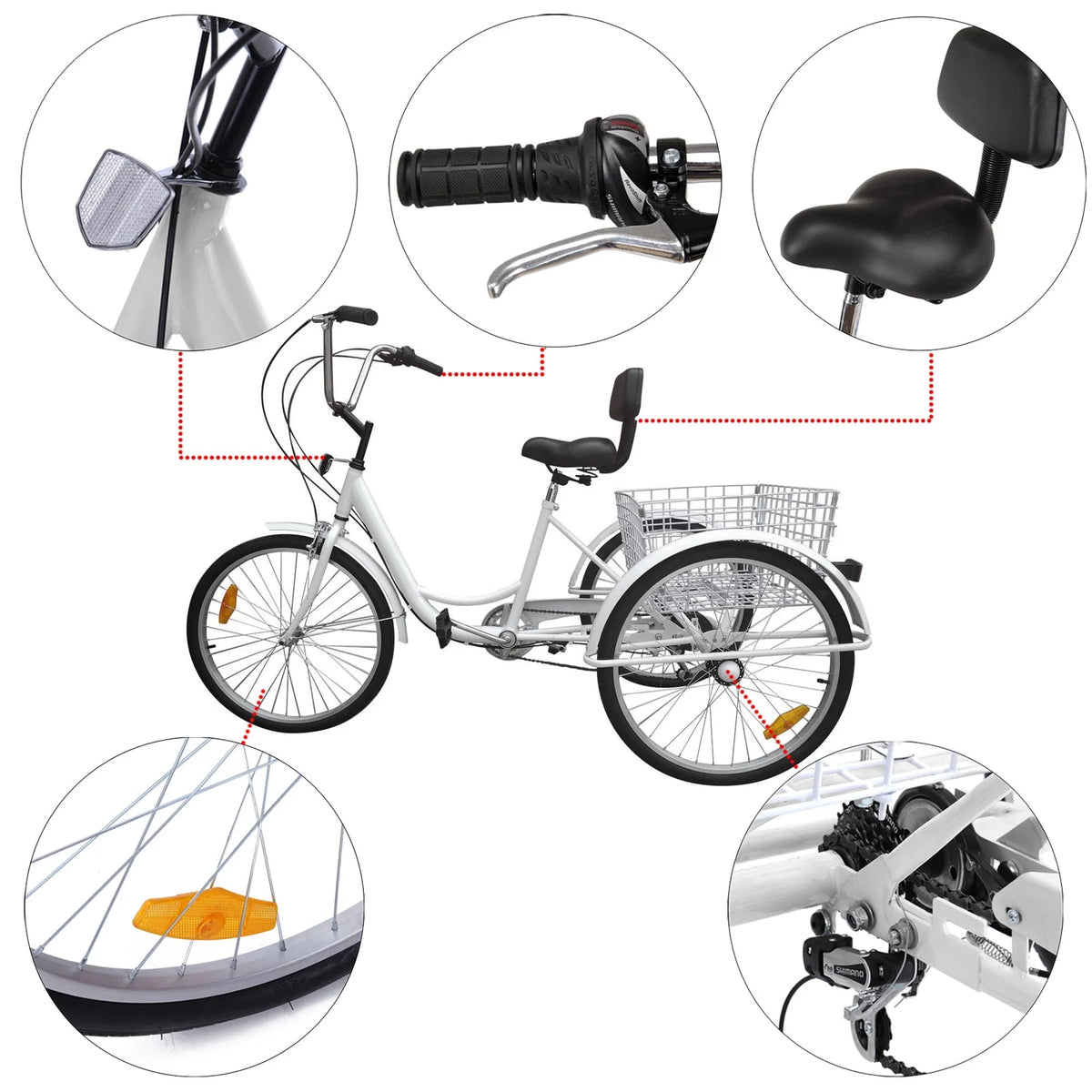 24 Inch 3-Wheel Tricycle with Basket White/Yellow Q426