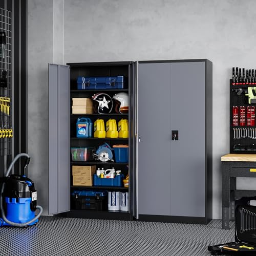 Black Gray Metal Storage Cabinet with Lock P907466