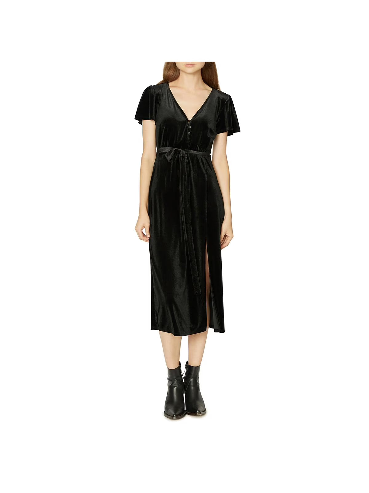 Velvet Short Sleeves Midi Dress F77549
