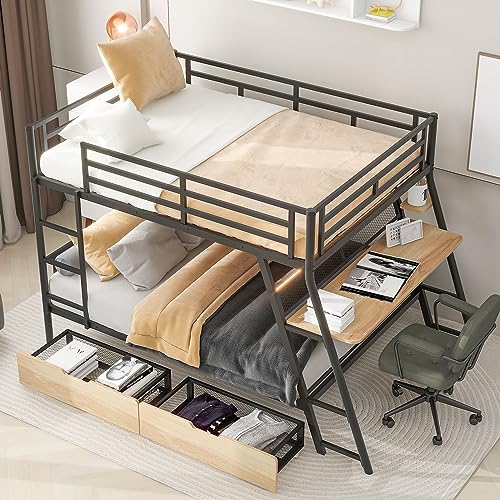 Twin Size Wood Low Loft Bed with Ladder White L7427