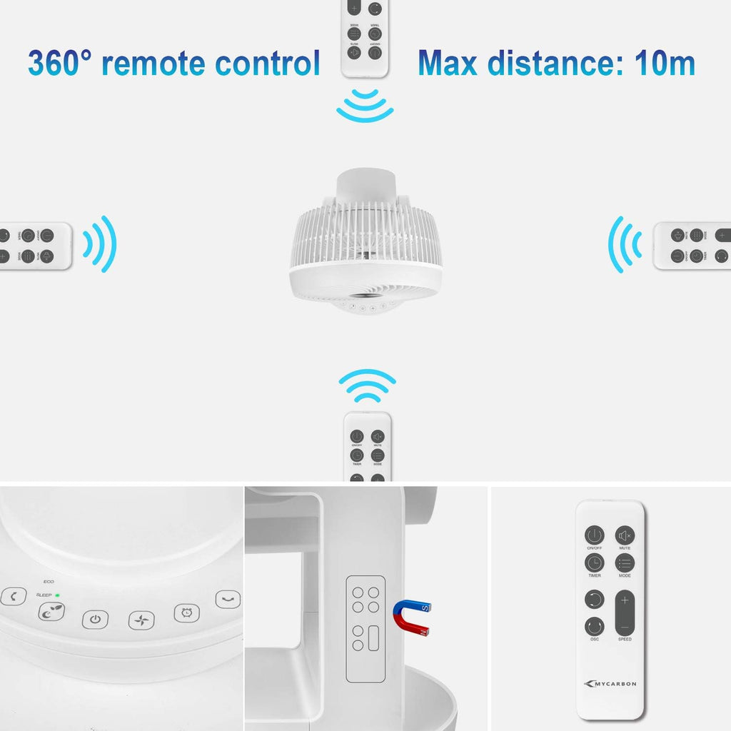 Quiet Air Circulator Fan DC Motor Desk Fan Auto Oscillating Fan With Remote 8 Speeds, 3 Modes, 8H Timer Cooling Table Fan G2479