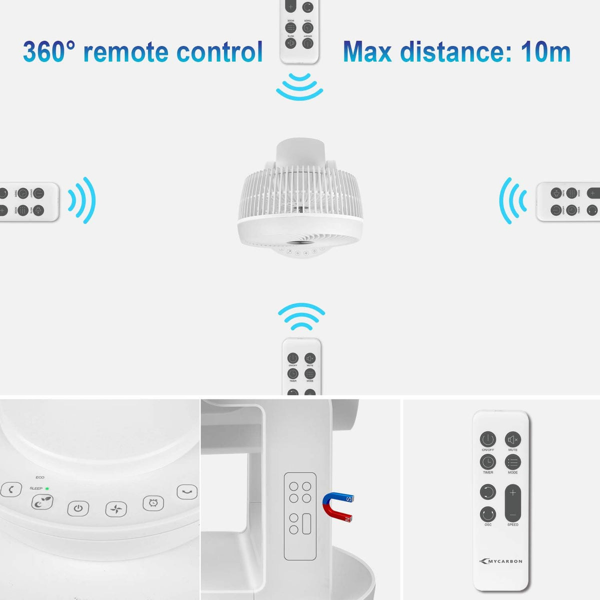 Quiet Air Circulator Fan DC Motor Desk Fan Auto Oscillating Fan With Remote 8 Speeds, 3 Modes, 8H Timer Cooling Table Fan G2479