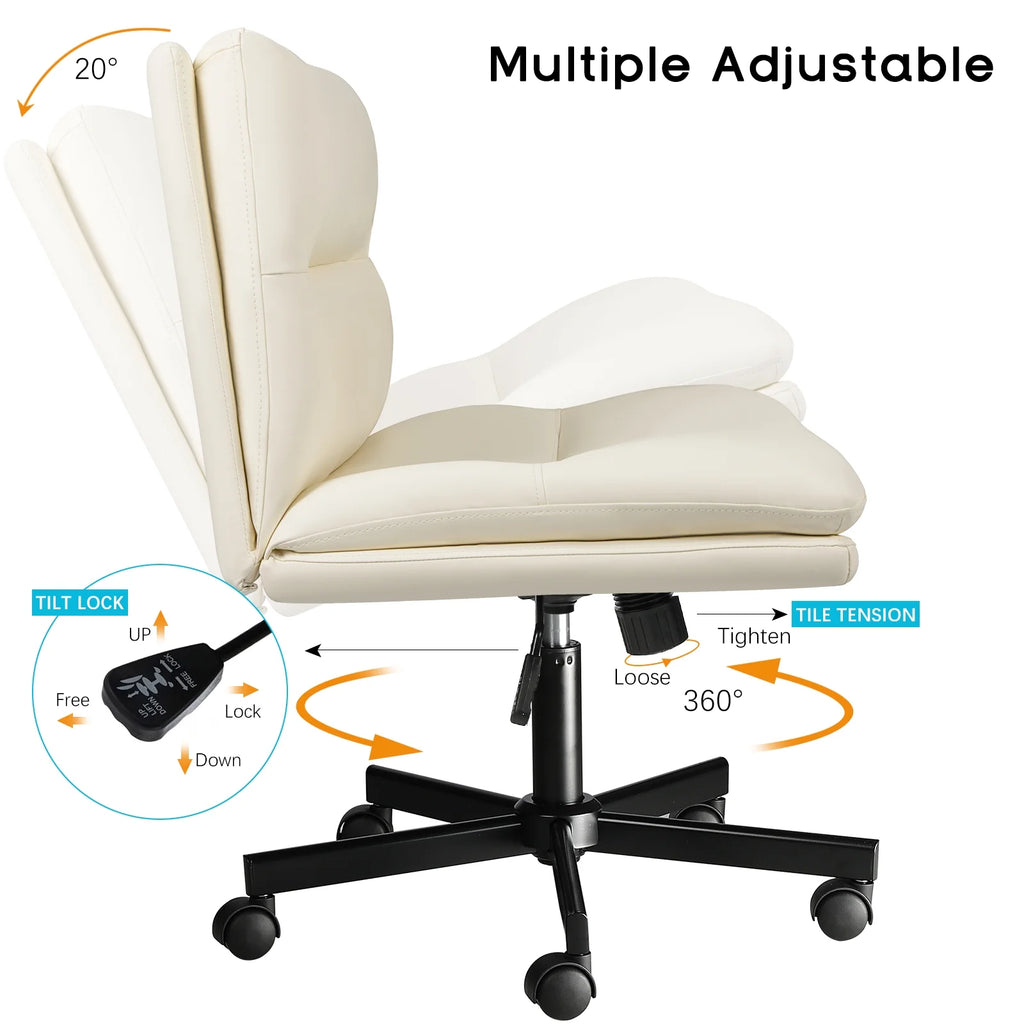PU Leather Armless Cross Legged Office Desk Chair with Wheels V465