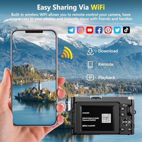 4K 64MP Compact Digital Camera with 32GB Card, 2 Batteries, Black J467