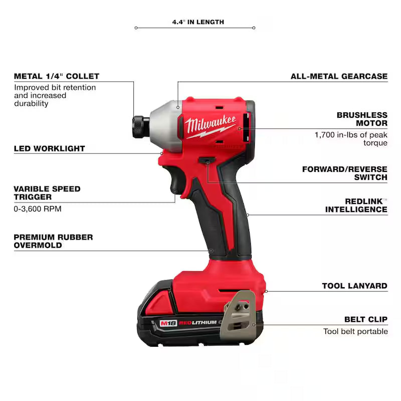 18-Volt Lithium-Ion Brushless Cordless Compact Drill/Impact Combo Kit with 2 Batteries, Charger, Bag & 2 Gal Vac N60098
