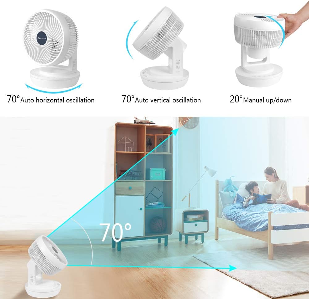 Quiet Air Circulator Fan DC Motor Desk Fan Auto Oscillating Fan With Remote 8 Speeds, 3 Modes, 8H Timer Cooling Table Fan G2479
