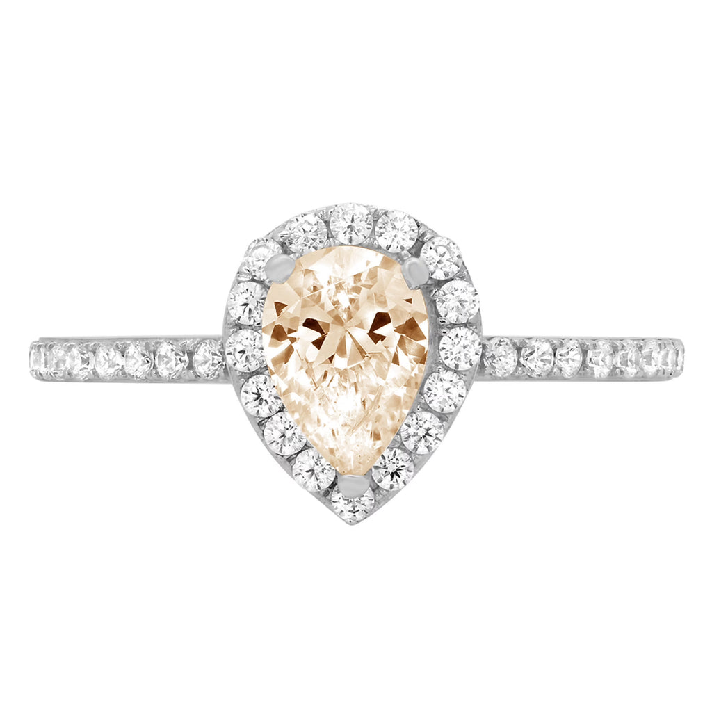 0.8ct Pear Cut Brown Morganite 18k White Gold Halo Ring Size 3.5 F281
