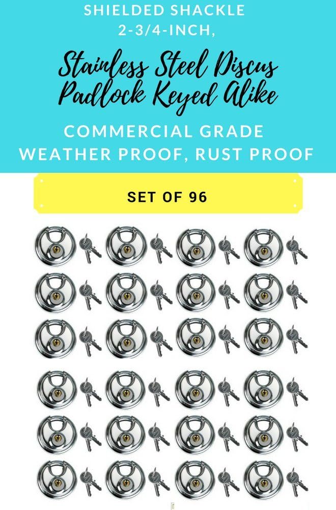 Set of 96 Round Disc Padlocks Keyed Alike 70mm Stainless Steel Q534352