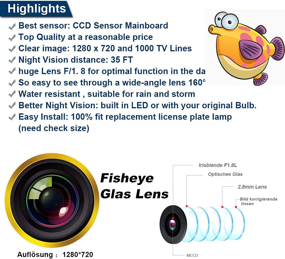 Car Backup Camera Waterproof Night Vision Wide Angle Pack of 2 G4310