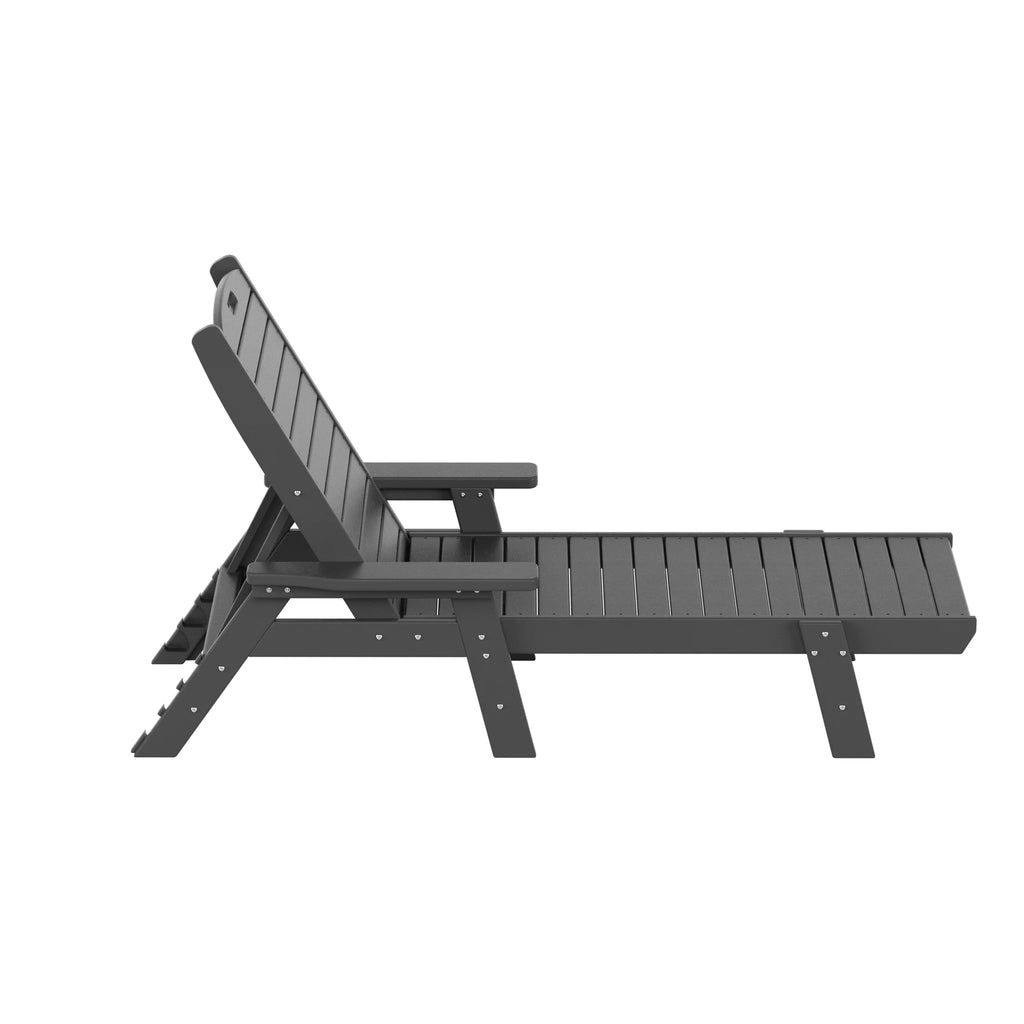 Gray 3-Piece Adirondack Chaise Lounge with Side Table Set Q12274