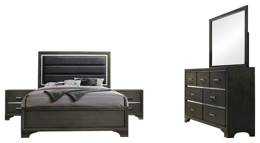 5 Piece Queen Size Gray Wood Bedroom Set H144976